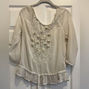 Hollister Elegant Cream Embroidered Women's Top